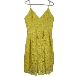 H&M A-line beautiful yellow floral lace dress size 10 fit n flare cottage spring